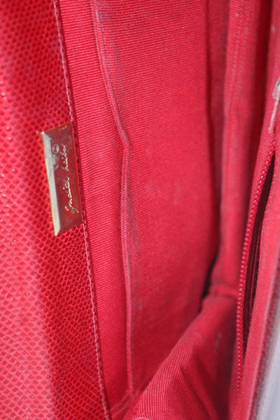 Judith Leiber Womens Karung Snakeskin Flap Embellished Shoulder Bag Handbag Red