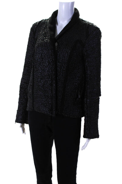 Helmut Lang Womens Coated Sherpa Fleece Full Zip Jacket Black Size Small