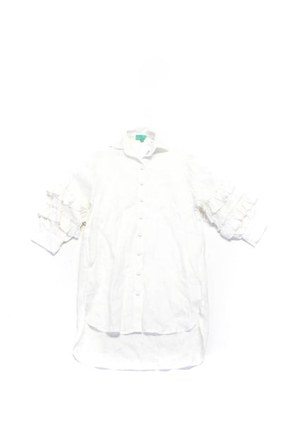 Waimari Childrens Girls 3/4 Sleeve Ruffle Mini Shirt Dress White Linen Size 12
