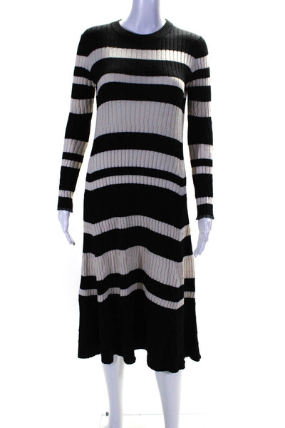 Proenza Schouler Womens Striped Print Knitted Ribbed Sweater Dress Black Size M