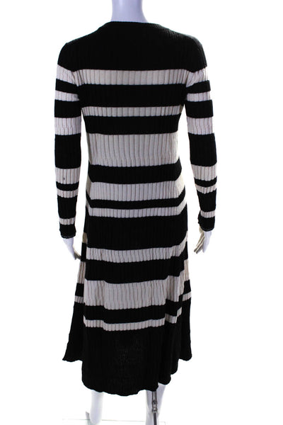 Proenza Schouler Womens Striped Print Knitted Ribbed Sweater Dress Black Size M