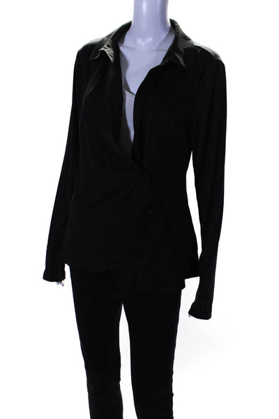 L'Academie Womens Collared V-Neck Buttoned Long Sleeve Blouse Black Size M