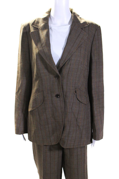 Escada Womens Striped Straight Leg Pant Suit Brown Wool Size EUR 40/42