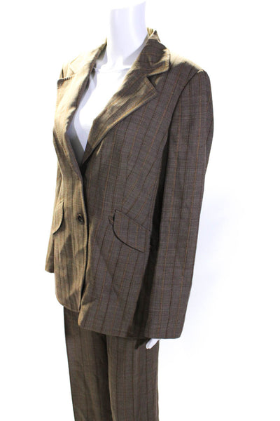 Escada Womens Striped Straight Leg Pant Suit Brown Wool Size EUR 40/42