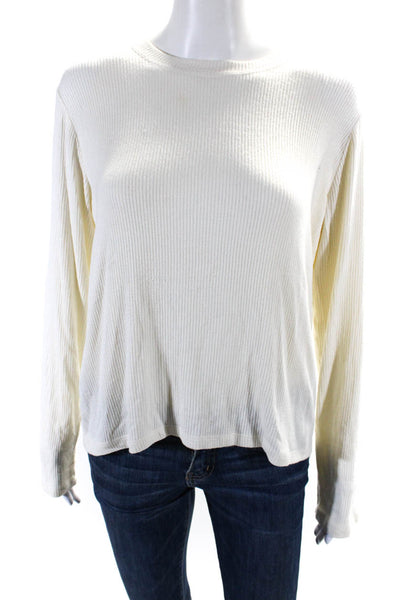 Sablyn Womens Ribbed Crew Neck Long Sleeved Stretch Sweater T Shirt Cream Size M