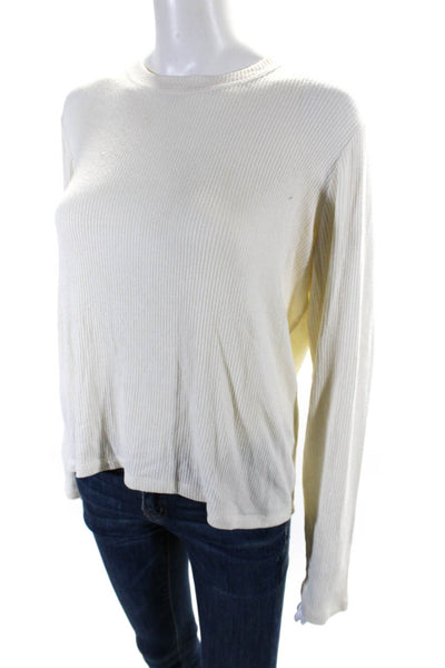 Sablyn Womens Ribbed Crew Neck Long Sleeved Stretch Sweater T Shirt Cream Size M