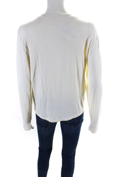 Sablyn Womens Ribbed Crew Neck Long Sleeved Stretch Sweater T Shirt Cream Size M