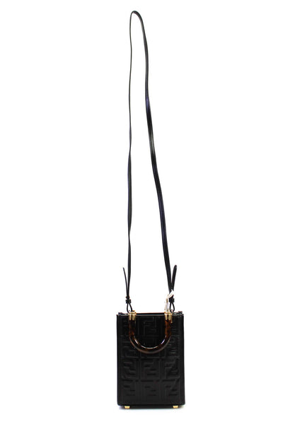 Fendi 2023 Womens FF Quilted Zucca Mini Sunshine Shopper Tote Handbag Black