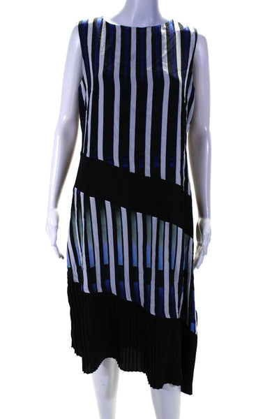 Nicole Miller Collection Womens Striped Midi Tank Dress Black Blue White Size 12