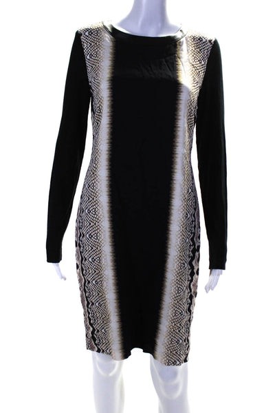 Artelier Nicole Miller Womens Snakeskin Print Long Sleeved Dress Black Size 6
