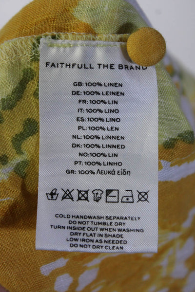 Faithfull The Brand Womens Linen Floral Print Buttoned Blouse Yellow Size 6