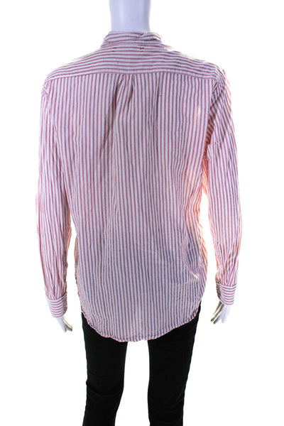 Xirena Womens Cotton Striped Print Buttoned Cuff Long Sleeve Top Red Size XS