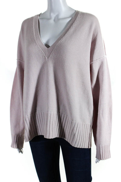 ALC Women's V-Neck Long Sleeves Ribbed Hem Pullover Sweater Pink Size S