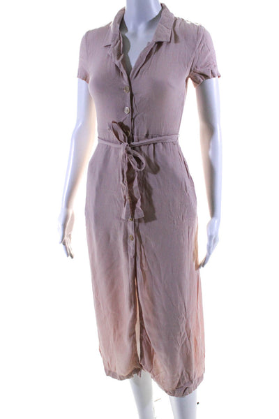 Wilfred Womens Buttoned V-Neck Short Sleeve Belted Maxi Dress Pink Size XS