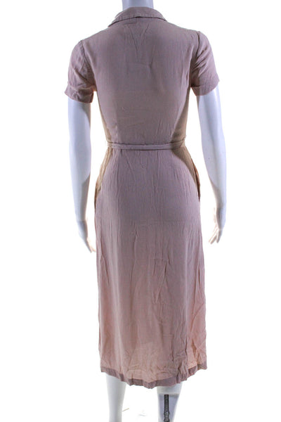 Wilfred Womens Buttoned V-Neck Short Sleeve Belted Maxi Dress Pink Size XS