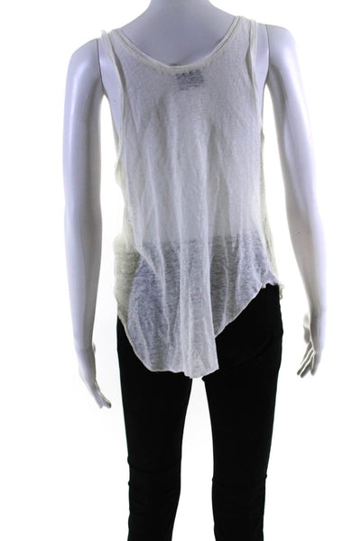 3.1 Phillip Lim Womens Linen Graphic Scoop Neck Sleeveless Tank Top White Size S