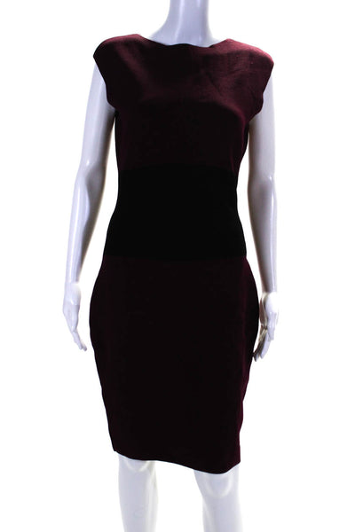 Milly Womens Colorblock Sleeveless Tight Knit Pencil Dress Maroon Black Size M