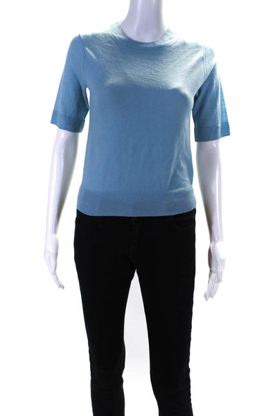 Vince Women's Crewneck Short Sleeves Pullover Sweater Light Blue Size XS