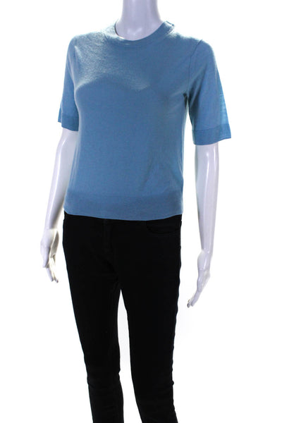Vince Women's Crewneck Short Sleeves Pullover Sweater Light Blue Size XS