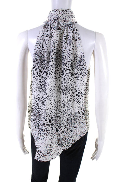 Joie Womens Animal Print High Neck Sleeveless Pullover Blouse Top White Size XS