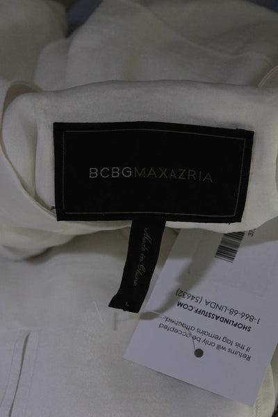 BCBGMAXAZRIA Womens Pleated Round Neck Long Sleeve Zip Up Jacket White Size L
