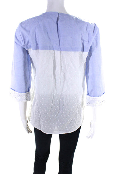 VLTs By Valentina Womens Cotton Embroidered 3/4 Sleeve Blouse Top Blue Size S