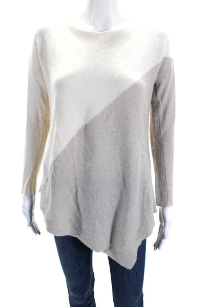 Alice + Olivia Womens Scoop Neck Asymmetrical Sweater White Beige Wool Size XS