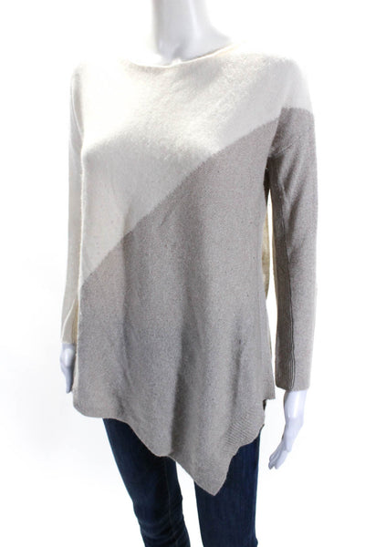 Alice + Olivia Womens Scoop Neck Asymmetrical Sweater White Beige Wool Size XS