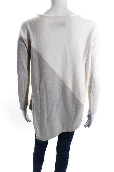 Alice + Olivia Womens Scoop Neck Asymmetrical Sweater White Beige Wool Size XS