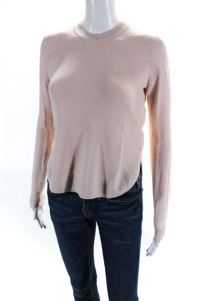 ALC Womens Long Sleeve Ribbed Knit Side Slit Crew Neck Sweater Pink Wool Size XS