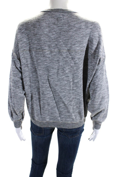 NSF Womens Pullover Oversized Lace Up V Neck Sweatshirt Gray Cotton Size Petite