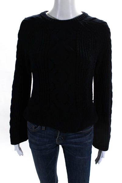 Intermix Womens Pullover Soft Cable Knit Crew Neck Sweater Navy Blue Size Petite