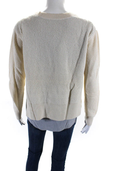 Thakoon Womens Crew Neck Waffle Knit Striped Layered Sweater White Blue Size XS