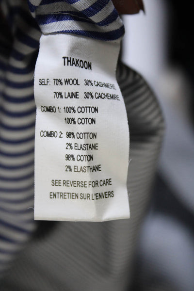 Thakoon Womens Crew Neck Waffle Knit Striped Layered Sweater White Blue Size XS