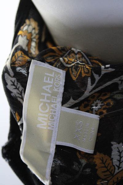 Michael Michael Kors Womens Back Zip Metallic Sheer Floral Dress Black Brown 2XS