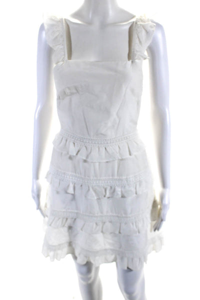 Kit Womens Side Zip Ruffled Square Neck Tiered Dress White Cotton Size 1