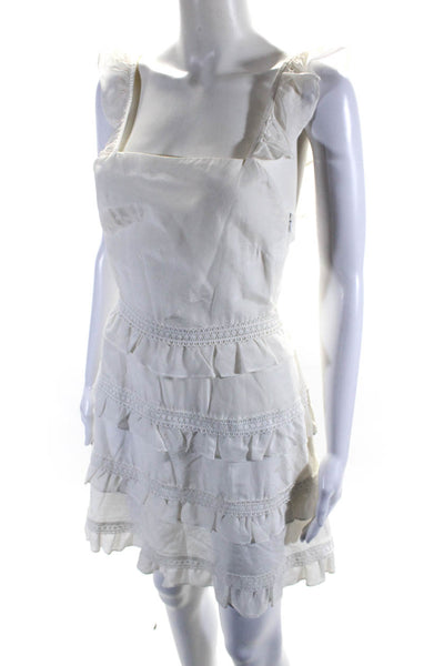 Kit Womens Side Zip Ruffled Square Neck Tiered Dress White Cotton Size 1