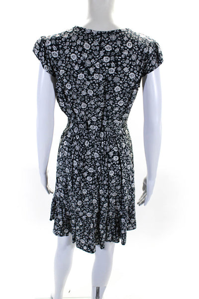 J Crew Womens Back Zip Cap Sleeve V Neck Floral Shift Dress Blue White Size 00