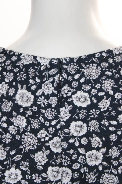 J Crew Womens Back Zip Cap Sleeve V Neck Floral Shift Dress Blue White Size 00