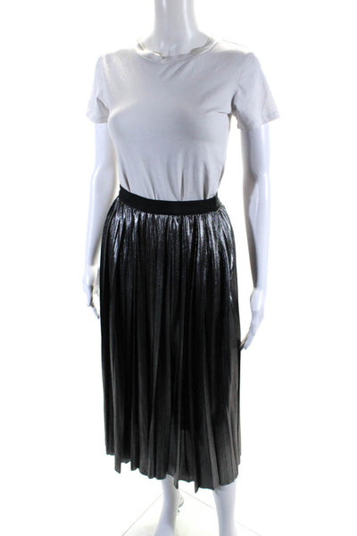 Rebecca Minkoff Womens Side Zip Metallic Pleated Midi A Line Skirt Silver 2XS