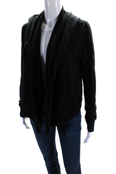 Splits 59 Womens Open Front Hooded Knit Cardigan Sweater Jacket Black Size XS
