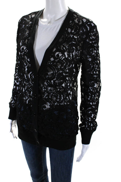 Michael Michael Kors Womens Button Front Lace Cardigan Sweater Black Size XS