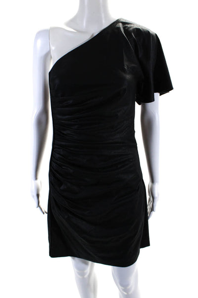 Catherine Malandrino Womens One Shoulder Ruched Sheath Dress Black Size 6