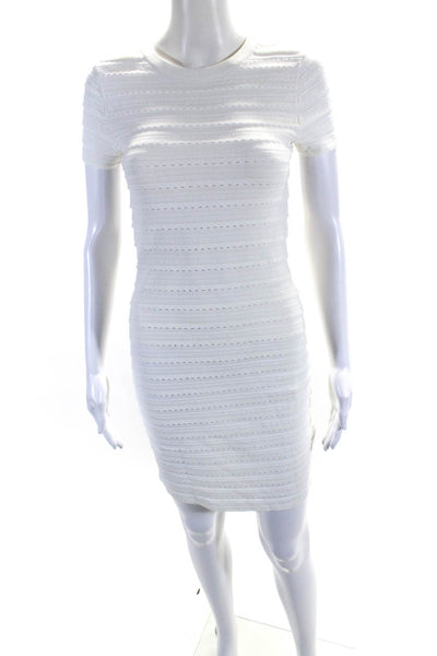 Michael Michael Kors Womens Short Sleeve Crew Neck Knit Sheath Dress White XS