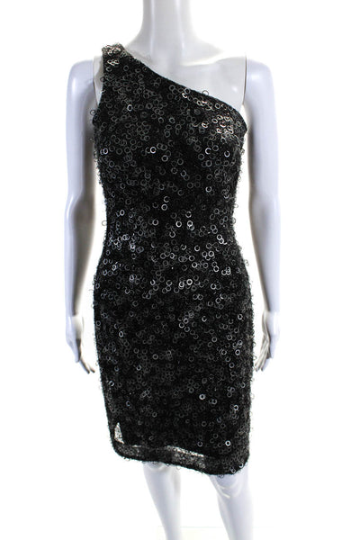 David Meister Womens Side Zip One Shoulder Embellished Dress Black Size 6