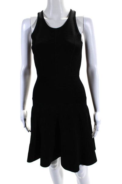 Milly Womens Back Zip Sleeveless Crew Neck Knit A Line Dress Black Size Petite