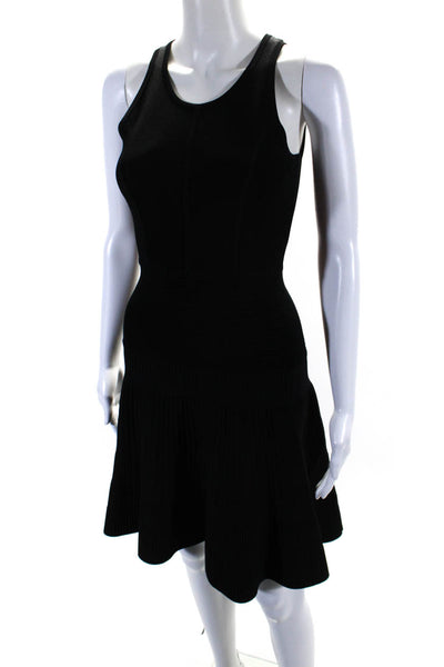 Milly Womens Back Zip Sleeveless Crew Neck Knit A Line Dress Black Size Petite