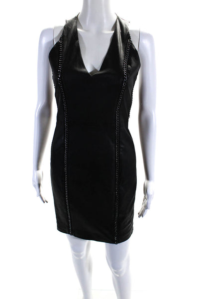 Alice + Olivia Womens Back Zip Chain-Link Trim Leather Dress Black Size 0