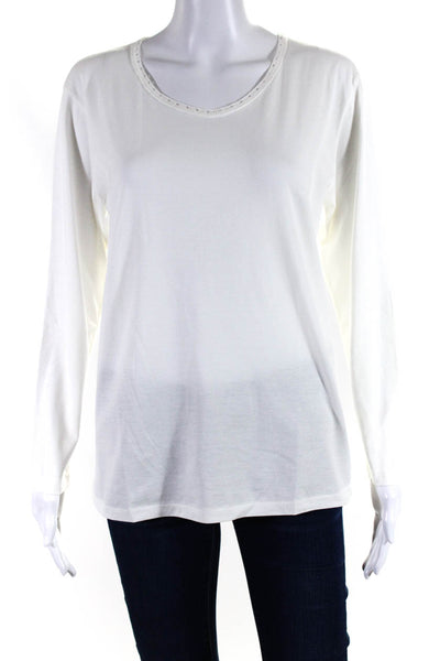 Evelyne De Clercq Womens Long Sleeves Tee Shirt White Cotton Size Small