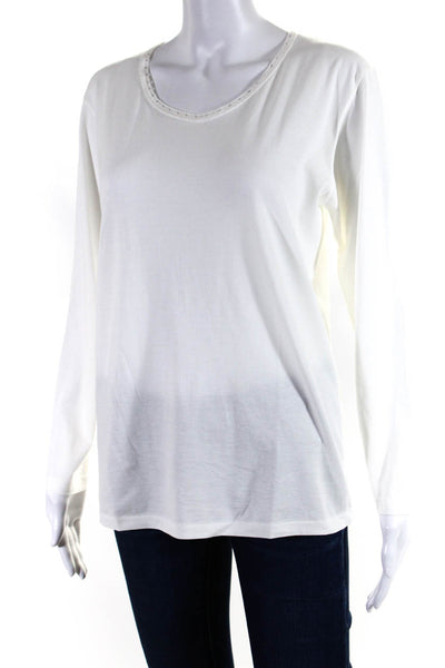 Evelyne De Clercq Womens Long Sleeves Tee Shirt White Cotton Size Small